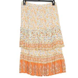 Cupcakes And Cashmere Tiered Midi Skirt Floral Festival Flowy Boho Cottage Large